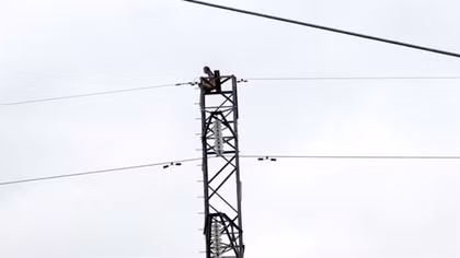 Cô gái trẻ không mặc quần áo ngồi vắt vẻo trên trụ điện cao thế