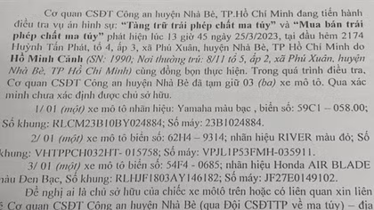 Tìm chủ sở hữu 3 xe máy trong vụ án mua bán, tàng trữ ma túy