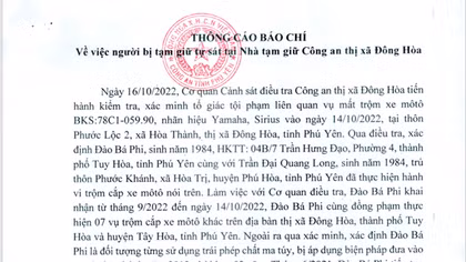 Công an Phú Yên thông tin vụ việc đối tượng tự sát khi đang tạm giữ hình sự