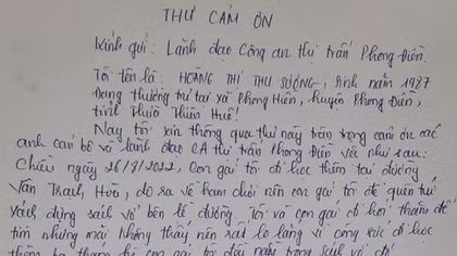 Mẹ viết thư cảm ơn Công an tận tình tìm lại túi xách cho con gái
