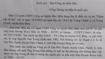 Tìm chủ xe liên quan đến vụ án trộm cắp tài sản