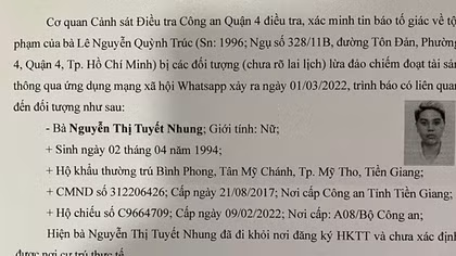 Truy tìm người phụ nữ liên quan vụ lừa đảo qua ứng dụng Whatsapp