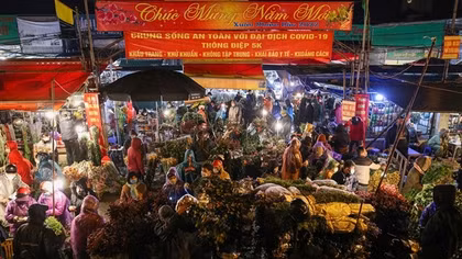 Người dân Thủ đô chen chân đi mua hoa trong mưa rét
