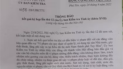 Kỷ luật đảng nhiều cán bộ liên quan vụ bán đấu giá 262 lô đất ở Phú Yên