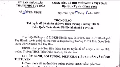 Lần đầu tiên Phú Yên tổ chức thi tuyển Hiệu trưởng Trường trung học cơ sở