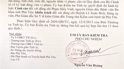 Kỷ luật đảng 2 cựu lãnh đạo và 5 cán bộ chủ chốt ở Phú Yên