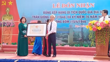 Tỉnh Bạc Liêu đón nhận Bằng xếp hạng di tích quốc gia Trận Giồng Bốm