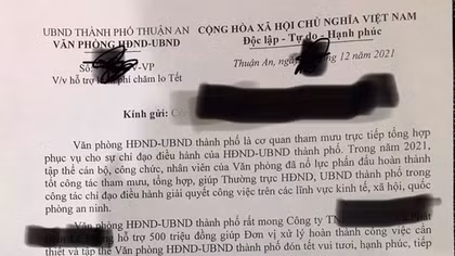 Thu hồi văn bản “xin” doanh nghiệp 500 triệu đồng... đón Tết