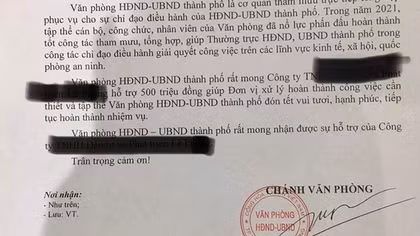 Văn phòng UBND TP Thuận An "xin" doanh nghiệp 500 triệu đồng để… đón Tết