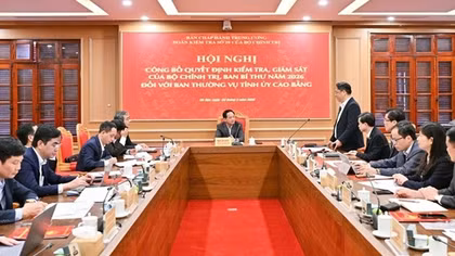 Công bố kế hoạch kiểm tra, giám sát đối với Ban Thường vụ Tỉnh ủy Cao Bằng