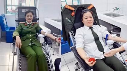 Hai nữ Công an phường Nùng Trí Cao hiến máu giúp người bệnh