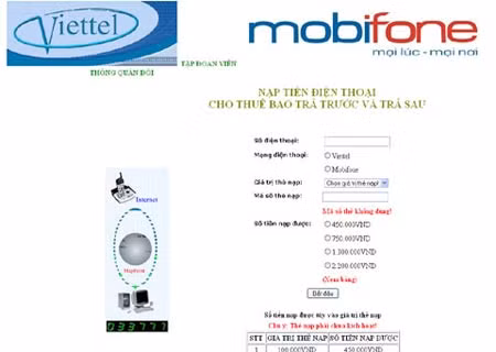 Cần cảnh giác trước những website nạp card điện thoại.