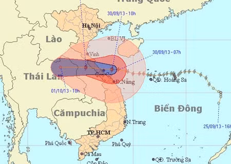 Chiều tối hôm nay, tâm bão đi vào địa phận các tỉnh Hà Tĩnh - Quảng Trị. (Ảnh: nchmf).