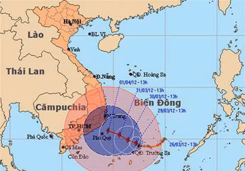 Đường đi của bão số 1.