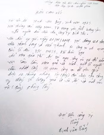 Bản cam kết không lấy lại nhãn của chủ hàng.