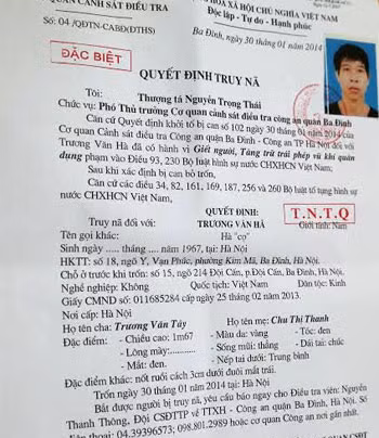 Quyết định truy nã đối tượng Trương Văn Hà.
