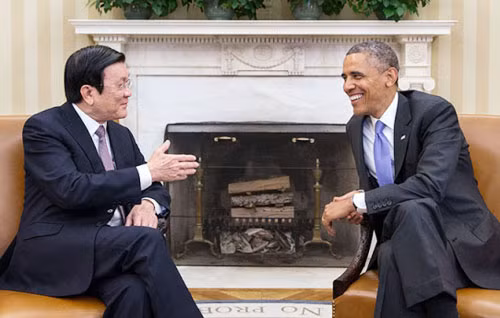 Tổng thống Barack Obama đón và hội đàm với Chủ tịch nước Trương Tấn Sang. Ảnh: Whitehouse.gov.vn.