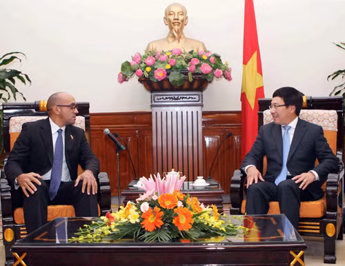 Phó Thủ tướng, Bộ trưởng Bộ Ngoại giao Phạm Bình Minh tiếp Đại sứ Cuba tại Việt Nam đến chào xã giao. Ảnh: TTXVN