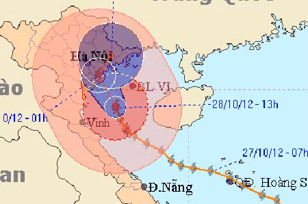 Bão Sơn Tinh đang áp sát bờ biển Thái Bình – Thanh Hóa.