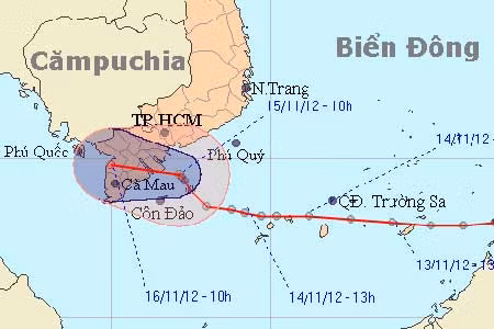Hướng đi dự kiến của áp thấp nhiệt đới.