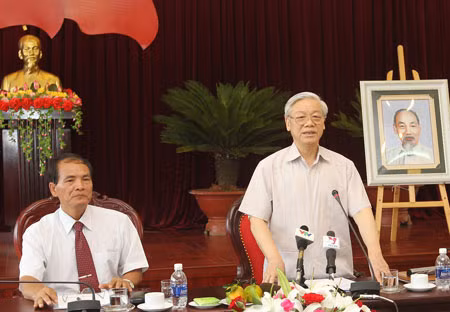 Tổng Bí thư Nguyễn Phú Trọng phát biểu chỉ đạo tại buổi làm việc với Ban Thường vụ Tỉnh ủy Đắk Nông. Ảnh: TTXVN.