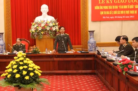 Thượng tướng Đặng Văn Hiếu, Ủy viên Trung ương Đảng, Thứ trưởng Thường trực Bộ Công an phát biểu tại buổi lễ. Ảnh: Việt Hưng.