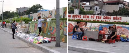 Kinh doanh mũ bảo hiểm và trà đá ở con đường gốm sứ.