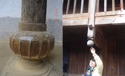 Dinh thự nhà Vương Chính Đức trở thành di tích đón khách tham quan. Đá kê cột nhà và họa tiết trang trí đầu đao đều mang hình quả anh túc.