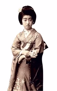 Geisha Teruha và bàn tay trái với một ngón nhỏ.