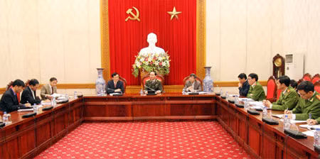 Bộ trưởng Trần Đại Quang; Viện trưởng Viện KSND tối cao Nguyễn Hòa Bình cùng các đại biểu tại buổi làm việc. Ảnh Việt Hưng.