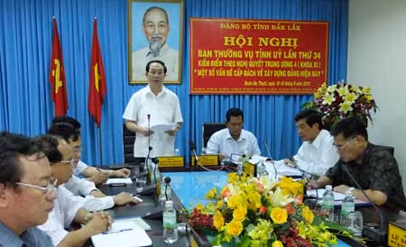 Bộ trưởng Trần Đại Quang, Ủy viên Bộ Chính trị, Trưởng ban Chỉ đạo Tây Nguyên phát biểu tại buổi làm việc.