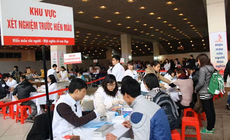 Khu vực xét nghiệm trước khi hiến máu.