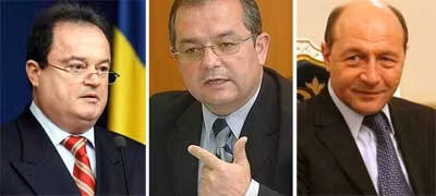 Từ trái sang: Bộ trưởng Vasile Blaga, Thủ tướng Emil Boc và Tổng thống Traian Basescu.