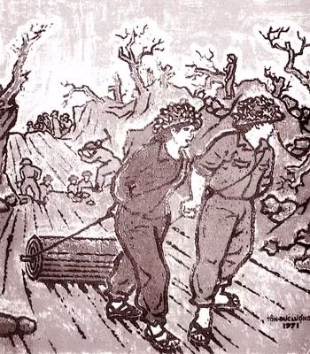 “Thanh niên xung phong chống Mỹ cứu nước” - một trong những tác phẩm của họa sĩ Tôn Đức Lượng.