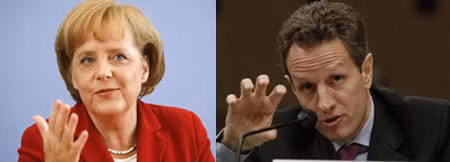 Thủ tướng Angela Merkel và Bộ trưởng Tài chính Timothy Geithner.