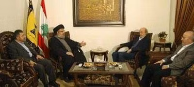 Thủ lĩnh Hezbollah Sayyed Hassan Nasrallah đang gặp gỡ thủ lĩnh các nhóm đối lập để tìm kiếm đồng minh mới. Ảnh: Reuters