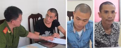 Cán bộ điều tra đang hướng dẫn đối tượng Nguyễn Mạnh Cường viết bản tự khai. Lưu Quang Đức và Đồng Cao Cường.