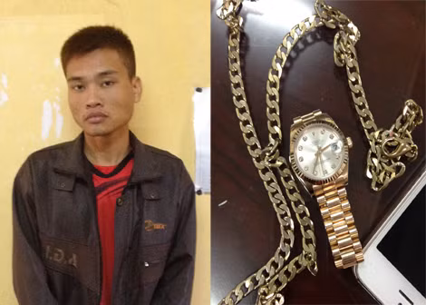 Đối tượng Duy và tang vật vụ án.