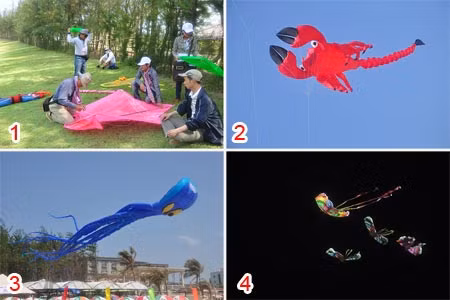1. Chuẩn bị cho diều cất cánh; 2. Diều cua; 3. Diều bạch tuộc; 4. Những cánh diều bướm trong đêm.