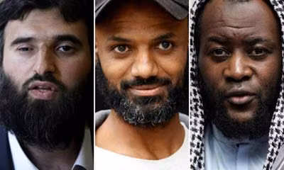 Công dân Anh - Omar Deghayes, Binyam Mohamed và Martin Mubanga (từ trái qua) - là các cựu tù nhân tại Guantanamo đang nộp đơn kiện chính phủ.