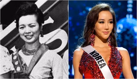 Mihija Sohn, Hoa hậu Hàn Quốc năm 1960 và bên phải là Sung-hye Lee, Hoa hậu Hàn Quốc năm 2012.