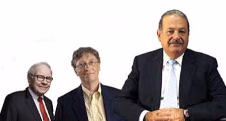 Từ trái qua: Warren Buffett; William Gate và Caslos Slim Helú trong danh sách những tỉ phú giàu nhất thế giới của Forbes.