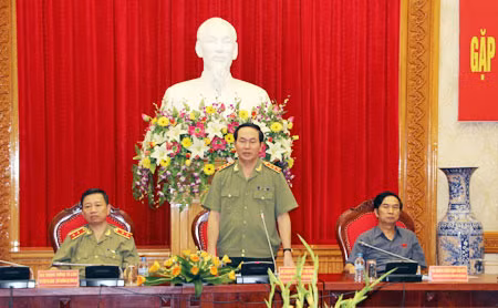 Thượng tướng Trần Đại Quang, Ủy viên Bộ Chính trị, Bộ trưởng Bộ Công an phát biểu tại buổi gặp mặt. Ảnh: Anh Hiếu.