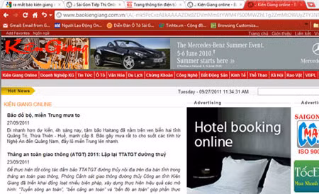 Giao diện trang web có dấu hiệu giả mạo Báo Kiên Giang điện tử.