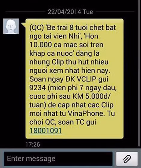 Tin nhắn phản cảm của Vina phone.