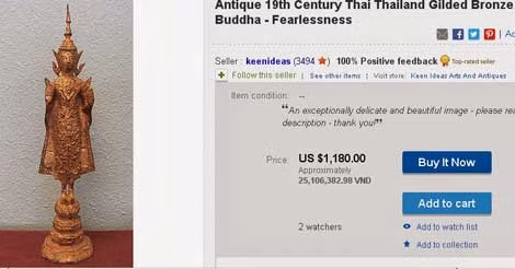 Linh vật Rattanacosin thế kỷ XIX được chào bán công khai trên mạng với giá 1.100 USD.