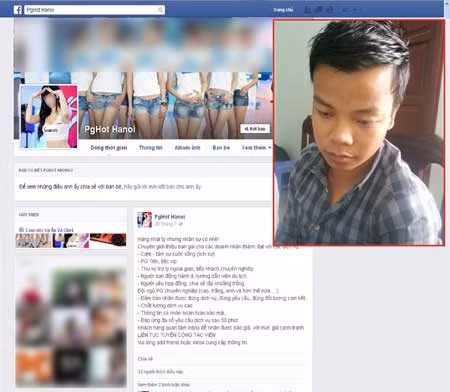 Nghiêm Quang Đạo và trang facebook "PGhot Hanoi" do anh ta lập ra để hoạt động môi giới mại dâm núp bóng công việc tổ chức sự kiện.