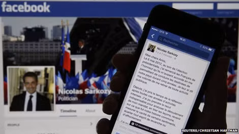 Thông điệp của Sarkozy trên Facebook.
