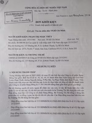 Đơn khởi kiện mẹ ruột của siêu mẫu Ngọc Thúy.