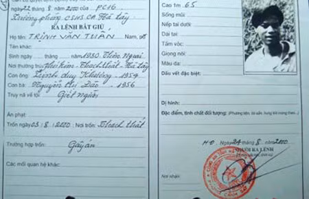 Lệnh truy nã Trịnh Văn Tuấn.